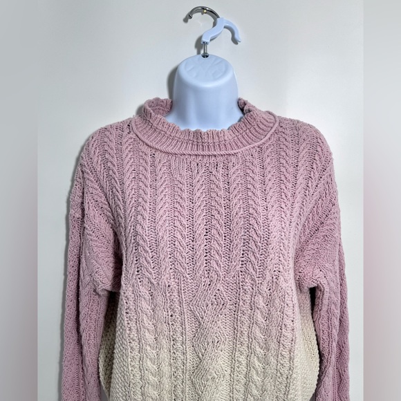 Anthropologie Marci Dip Dyed Sweater Women’s Size Med Cable Knit Mock Neck Knit - Picture 4 of 6